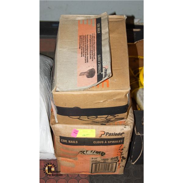 14 COILS OF NAILS 3-1/4" + 9 COILS OF 2" NAILS