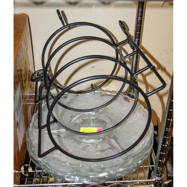 4 TIER METAL STAND GLASS SERVING TRAYS, EACH TIER