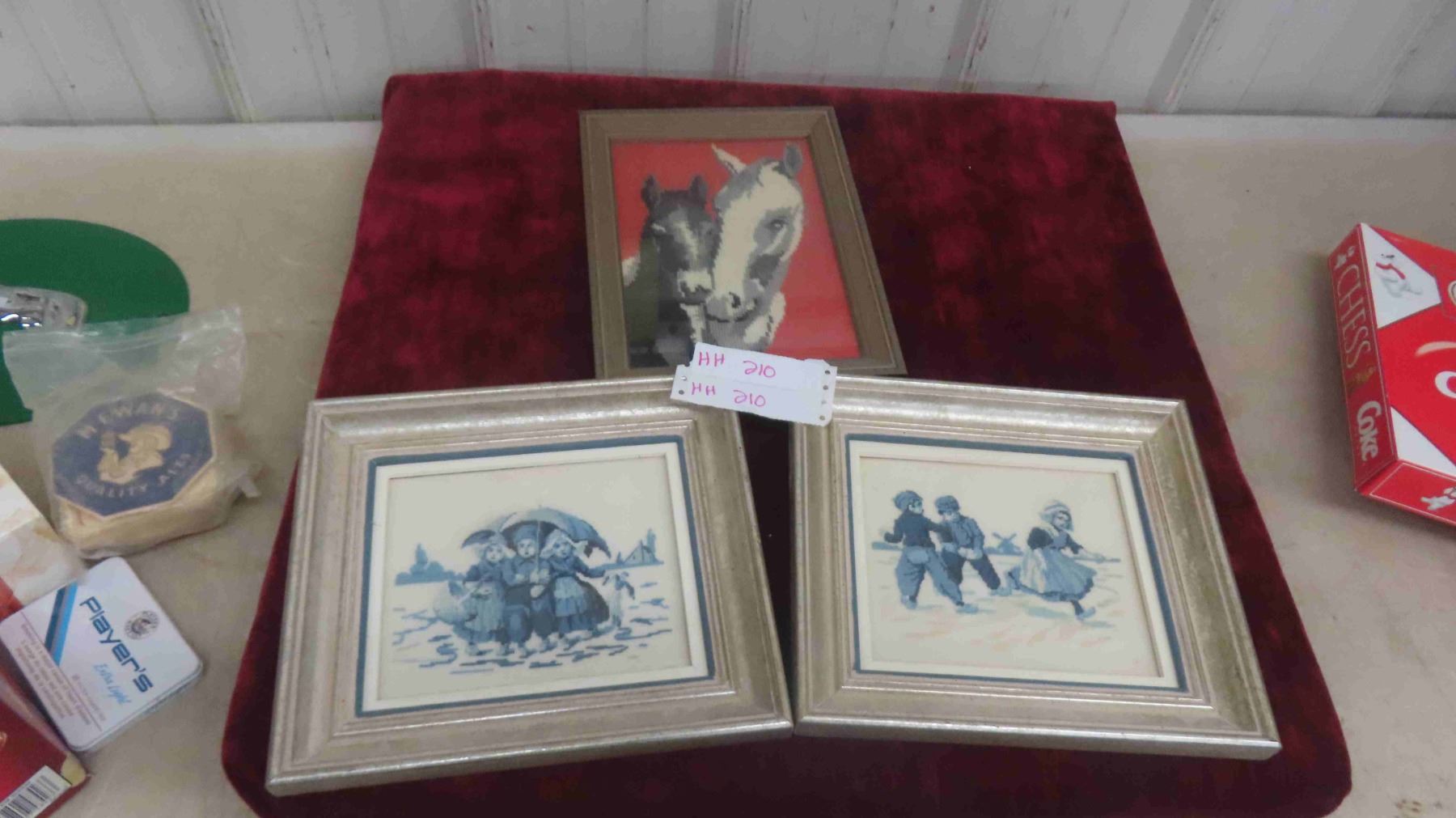 3 Petit Point Pictures : Horse, 2 Delfite, Approx. 11'' x 10''