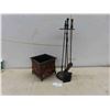 Image 1 : 3pce Fireplace Tool Set , Metal Kindling Box 