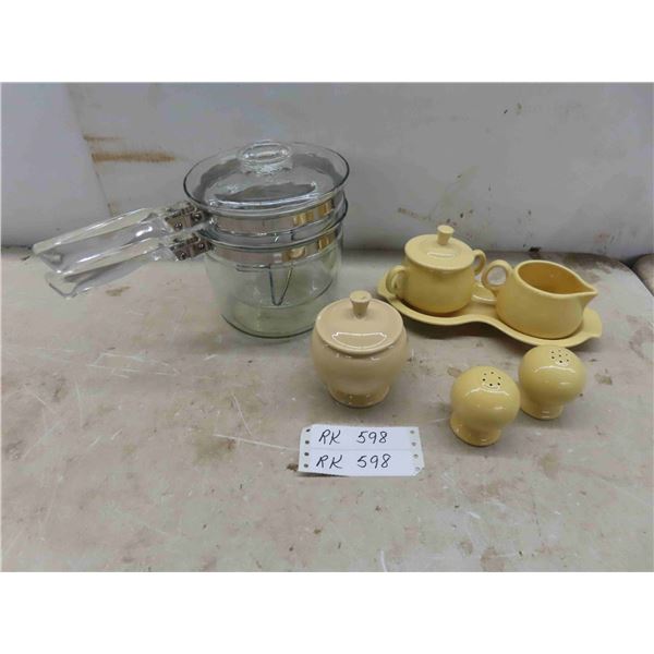 Fiesta : Cream and Sugar with Lids and Tray , Salt and Pepper 