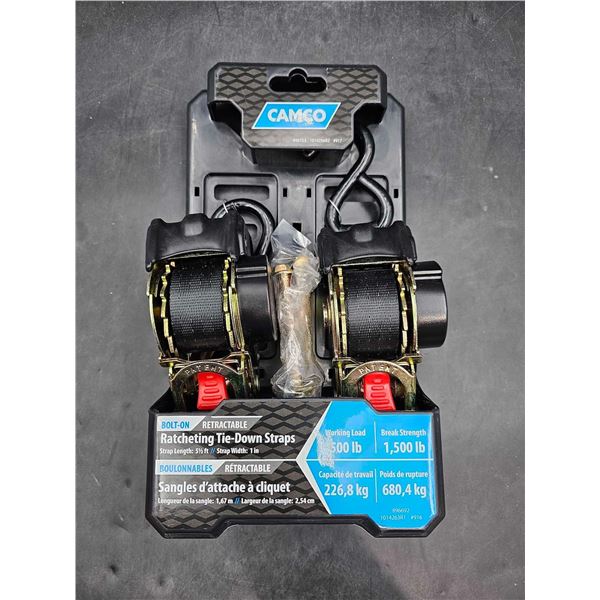 Camco Bolt-on Retractable Ratcheting Tie-Down Straps (5.5ft x 1in) Up to 1500lb Work Load and Break 