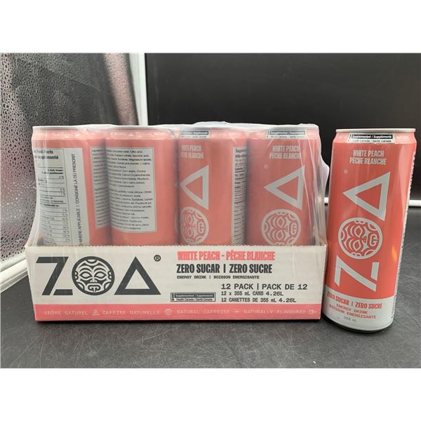 Zoa White Peach Zero Sugar Energy Drinks (12 x 355ml)