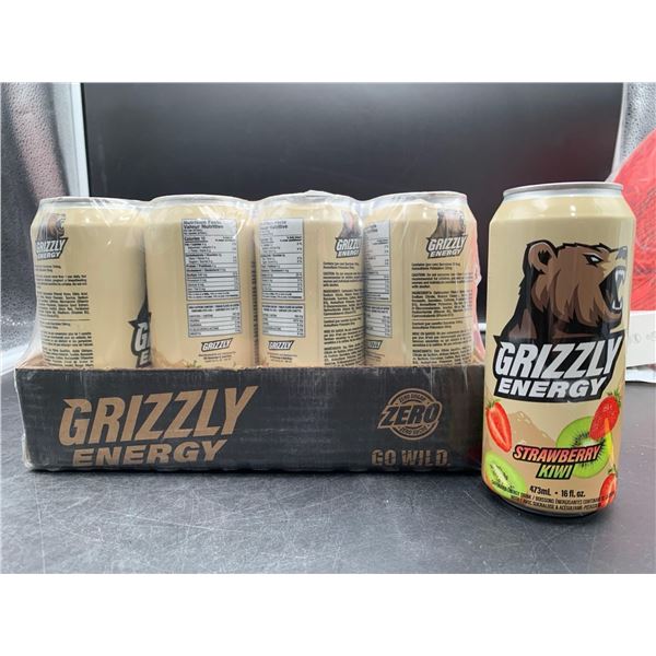 Grizzly Energy Strawberry Kiwi Zero Sugar Caffeinated Energy Drink (12 x 473ml)
