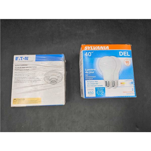 Eaton Keyless Lampholder and Sylvania Light Bulbs (40w x 2)