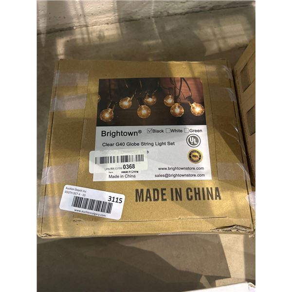 Brightown Clear G40 Globe String Lights Indoor / Outdoor Black