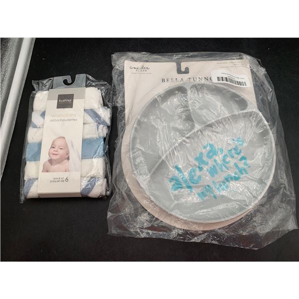 Bella Wonder Plate with Section Cup, Kushies Washcloths