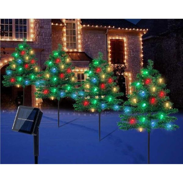 Solar Christmas Decorations Outdoor 4 Packs Christmas Tree Led Lit Waterproof Pathway Lights for Out