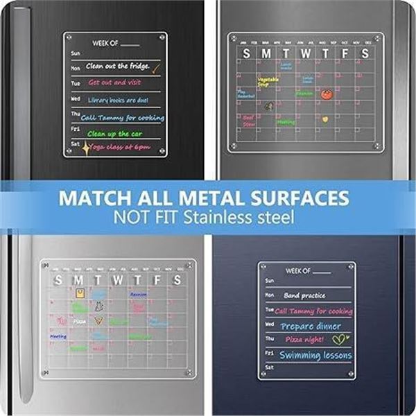 Acrylic Calendar for Fridge, Monthly Clear Acrylic Magnetic Dry Erase Board for Refrigerator, Set of