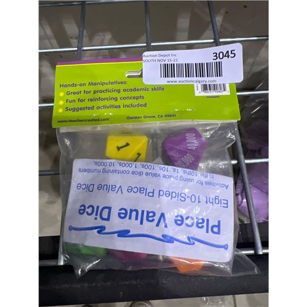 Place value multi coloured dice, pack of 8