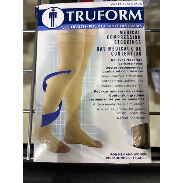 Truform 20-30 mmHg Compression Stockings for Men and Women, Thigh High Length, Dot-Top, Open Toe, Be