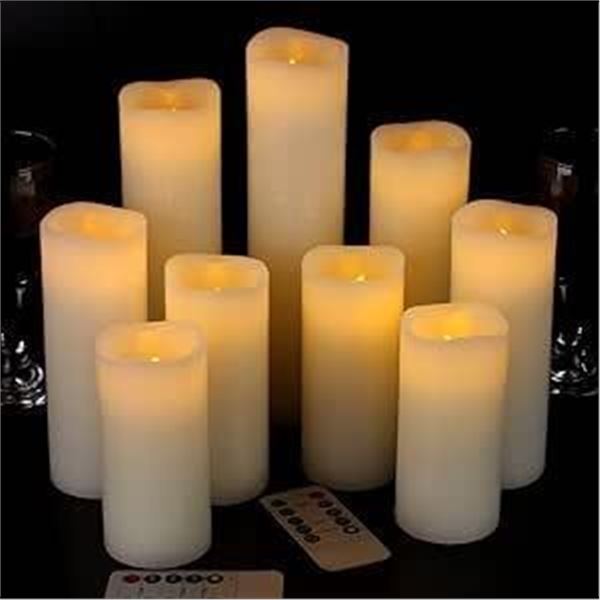 Flameless LED candle set with remote control. Set of 9 candles