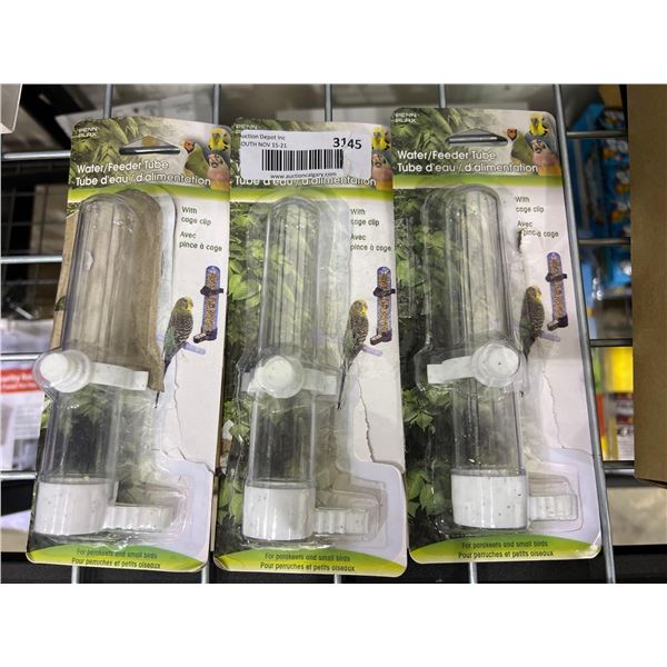 Lot of 3 water / feeder tubes with cage clips for small pet birds