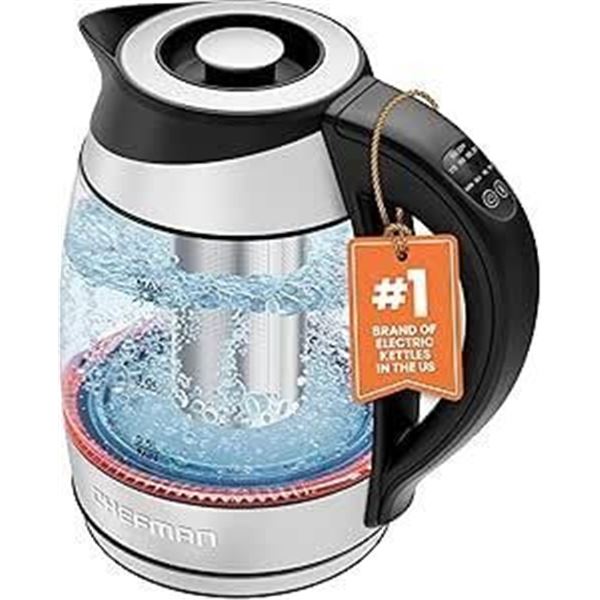 Chefman Electric Kettle w/ Temperature Control, 5 Presets, Colored LED Indicator Lights, 360° Swivel