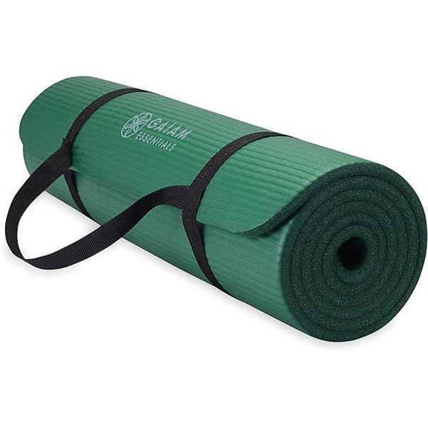 Gaiam Essentials Thick Yoga Mat Fitness & Exercise Mat with Easy-Cinch Yoga Mat Carrier Strap, 72"L 