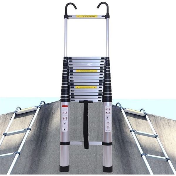 Telescoping Ladder Aluminum Extension Ladder EN131 with 2 Detachable Hooks, 330lb Max Load Heavy Dut