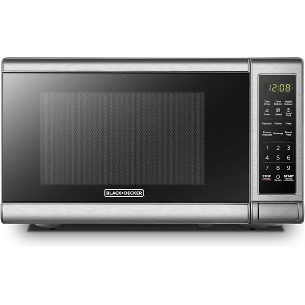 BLACK+DECKER EM720CB7 Digital Microwave Oven with Turntable Push-Button Door, Child Safety Lock, 700