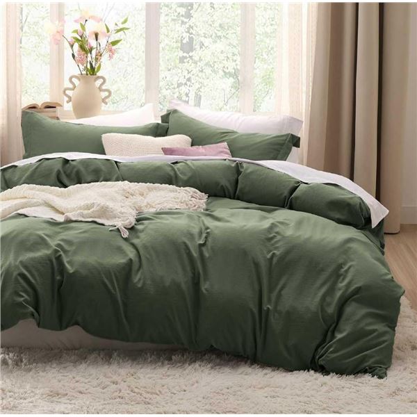 Bedsure Olive Green Duvet Cover King Size - Soft Prewashed Set, 3 Pieces, 1 Duvet Cover 104x90 Inche
