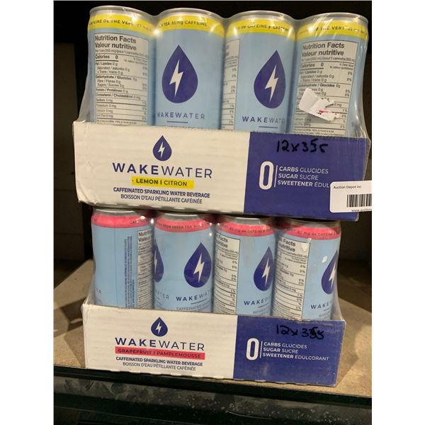 WakeWater Lemon 12 x 355ml AND Grapefruit 12 x 355ml Caffeinated Sparkling Water Beverage