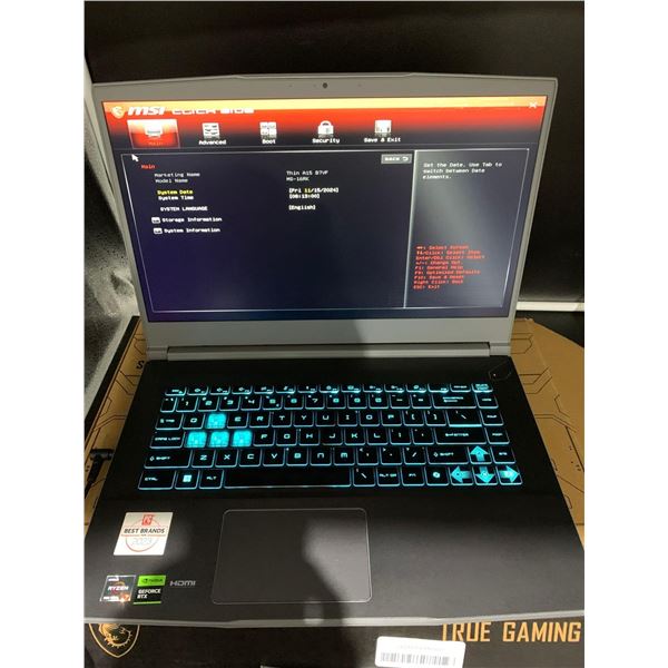 MSi Thin A15 B7VF Gaming Laptop Computer (info on box: AMD Ryzen 7 processor, 1TB SSD) lights up inc