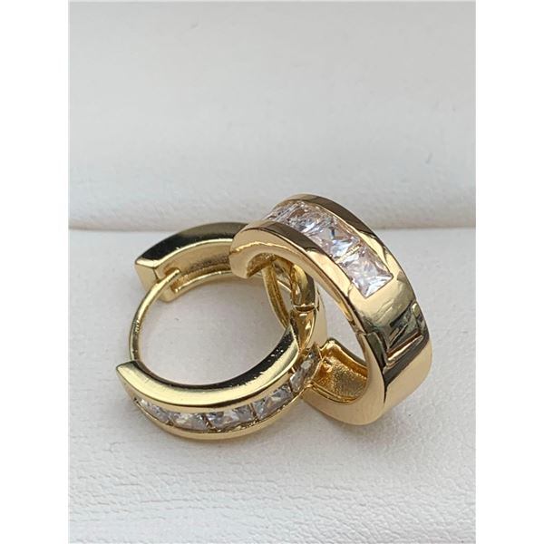 Set of Ladies Princess Cut Bezel Set solitaires hoop earrings