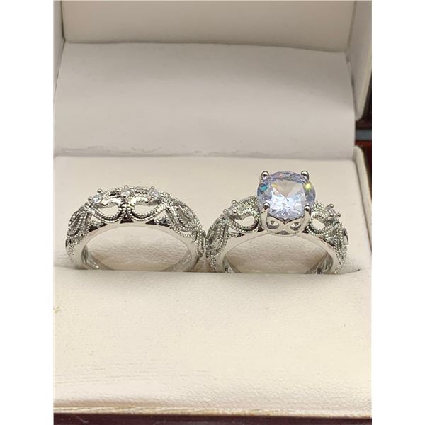 Tiffany Styled Ladies Double filagree 1.1 Carat Brilliant Cut Solitaire Engagement ring set