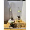 Image 1 : Two oil lamps - Milk glass, w/ metal base & Clear glass - both with Chimney's