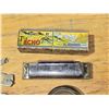 Image 5 : Vintage items - Pocket Knives (1 stamped sterling), Lighter, Harmonica (Excellent Cond.), Mouth Harp
