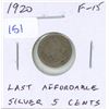 Image 1 : 1920 Canadian Silver 5 Cents. The last affordable Silver 5 Cents. F-15.