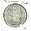 1958 Canadian Silver Dollar. Issued to commemorate the 100th Anniversary of the Klondike Gold Rush a