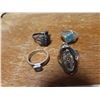 Image 2 : Lot of 4 silver rings 925- orange and blue ring size is 5, turtle size 8.5, ring with blue stone siz