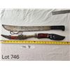 Image 1 : 3 Knives; Machete from Czechoslovakia, Ornate Knife w/ Copper/Brass Finishes, Winchester Hunting Kni