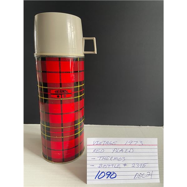 Vintage 1973 Red plaid Thermos