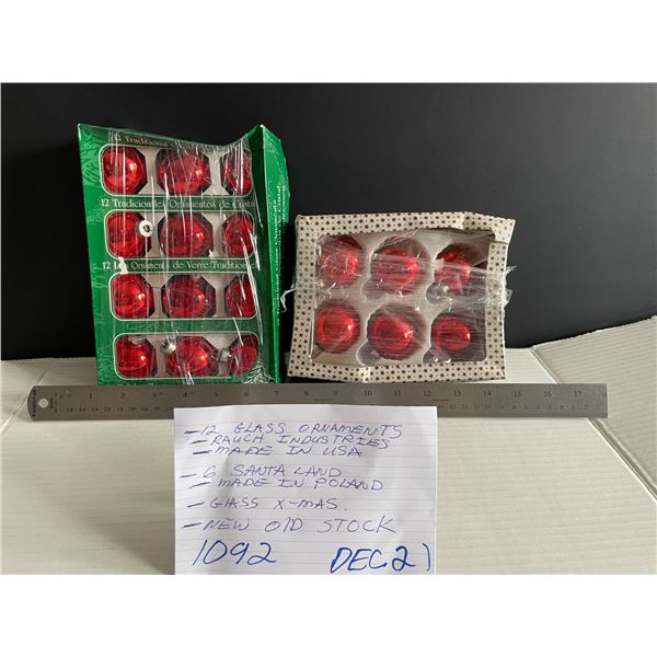 Glass holiday tree ornaments - New Old Stock (NOS)
