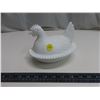 Image 1 : Milk glass hen on a nest (unusual beading)
