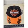 Image 2 : Black n Orange Harley Davidson hat, w/ Velcro back and black flames - new