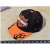 Image 3 : Black n Orange Harley Davidson hat, w/ Velcro back and black flames - new