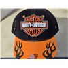Image 8 : Black n Orange Harley Davidson hat, w/ Velcro back and black flames - new