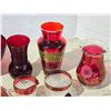 Image 3 : Collection of red glass wares - Vases, bowl, cream n sugar dishes, etc.