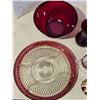 Image 4 : Collection of red glass wares - Vases, bowl, cream n sugar dishes, etc.