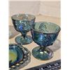 Image 4 : 4 Blue carnival glass wares - Goblet, wine glasses, and serving dish