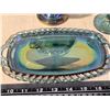 Image 5 : 4 Blue carnival glass wares - Goblet, wine glasses, and serving dish