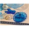 Image 4 : Collection of blue glass items - Candy dishes, cake platter, goblets, blue bird, etc.