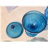 Image 7 : Collection of blue glass items - Candy dishes, cake platter, goblets, blue bird, etc.