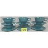 Image 1 : Set of 6 Blue Teal Melmac Tea Cups & Saucers