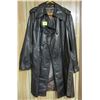 Image 1 : Vintage Men's Size 44 ¾ Length Double Breasted zip-out Lining Dark Brow Leather Trench Coat - Lac Co