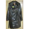 Image 2 : Vintage Men's Size 44 ¾ Length Double Breasted zip-out Lining Dark Brow Leather Trench Coat - Lac Co