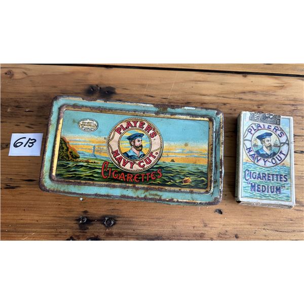 Player's navy cut tobacco tin and small paper Player's cigarette pack