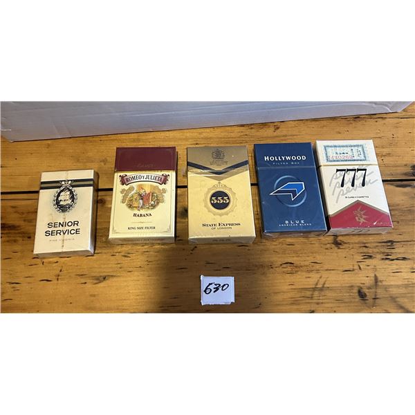 5 Packs unopened cigarettes - 555777, Hollywood, Senior Service and Romeo & Julieta