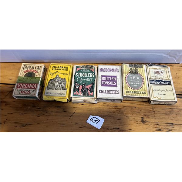 6 Vintage tobacco packs, empty - Black Cat, Millbank, MacDonald's, Player's